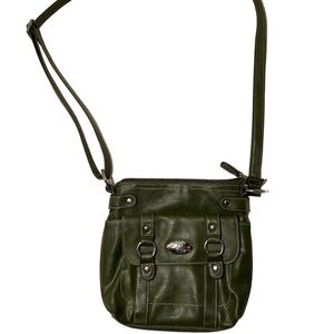 Treviso Olive Green Faux Leather/Outside Pockets/Adjustable Shoulder Strap
